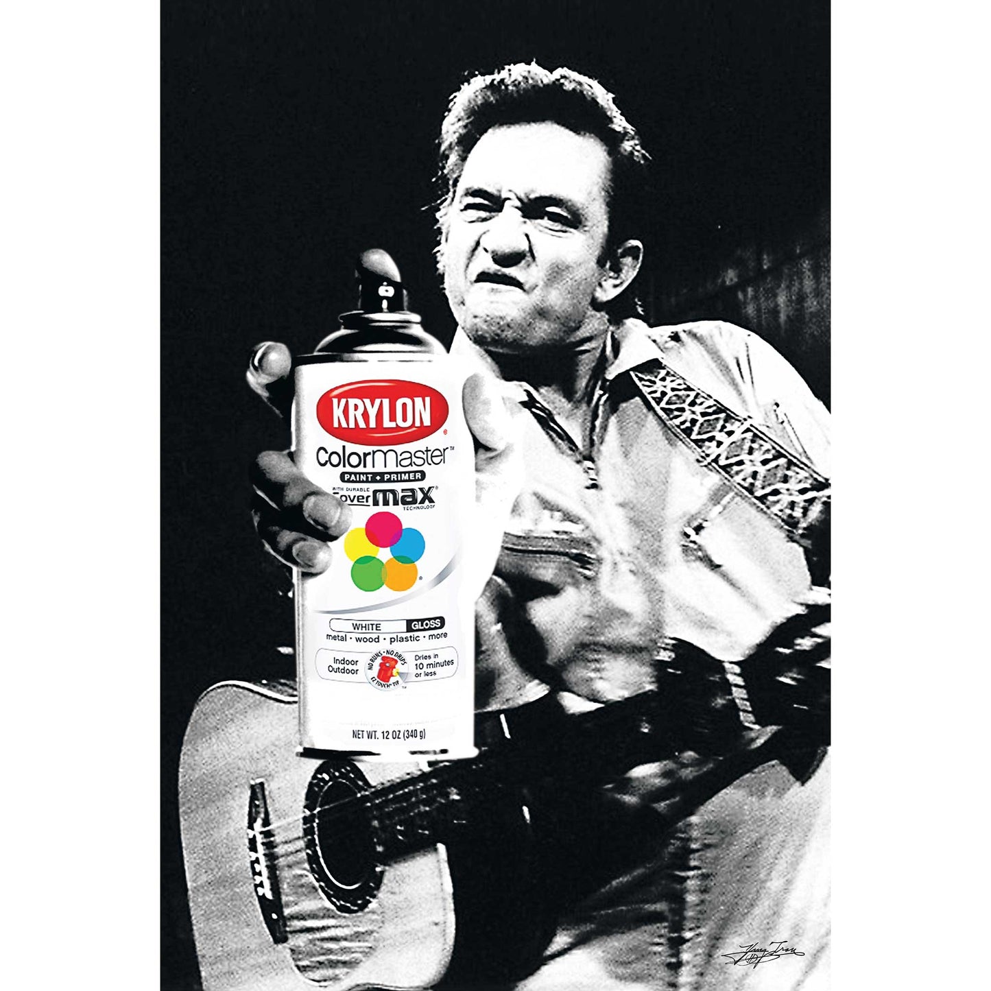 Outlaw Spray Can fine art print by Hung Tran Fine Arts — black-and-white portrait holding a colorful spray can