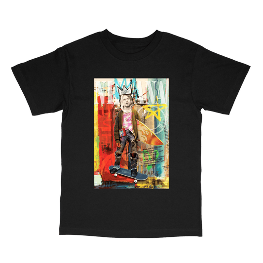 Grunge Coastline tee by Hung Tran Fine Arts — unisex graphic t-shirt featuring a layered collage-style coastline design with grunge textures